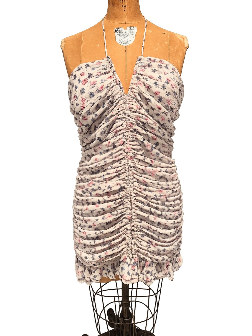 Zara Cream Floral Ruched Halter Miniโ Dress Cottagecore Garden Party Summer
